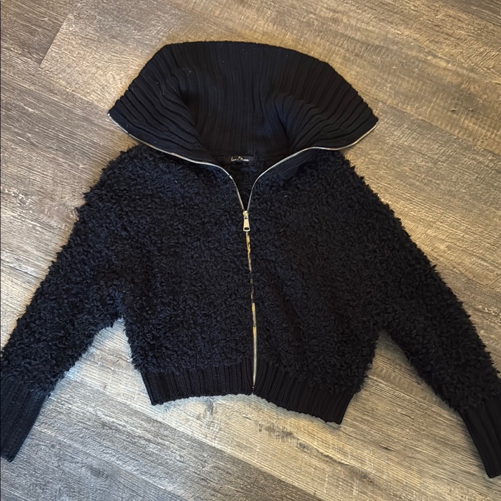 Love Tree Black Cowl Neck Sweater with Textured Knit